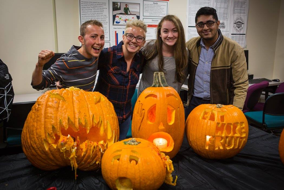 Students with pumpkins