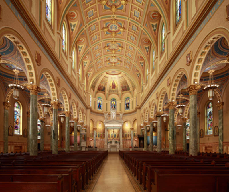 St. JOseph main apse with bright colors and murals