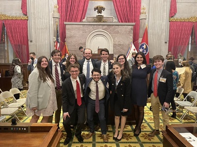 group of students in a legislative session