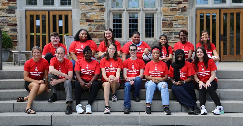 group photo of Project SEED participants wearing red chemistry T-shirts