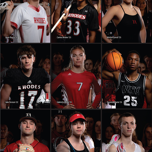 a montage of student athletes in sports uniforms