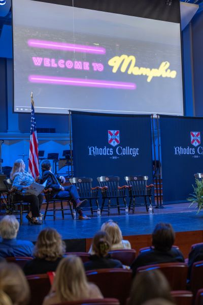 Image of sign on stage with Welcome to Memphis