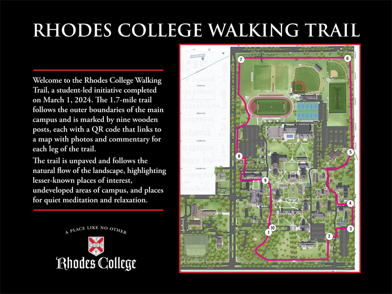 a map of a walking trail around a college campus