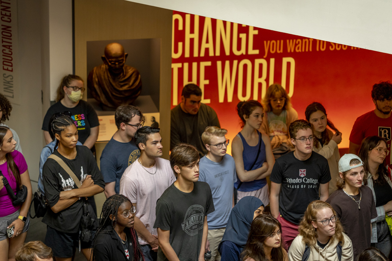 students listen to a talk at the National Civil Rights useum