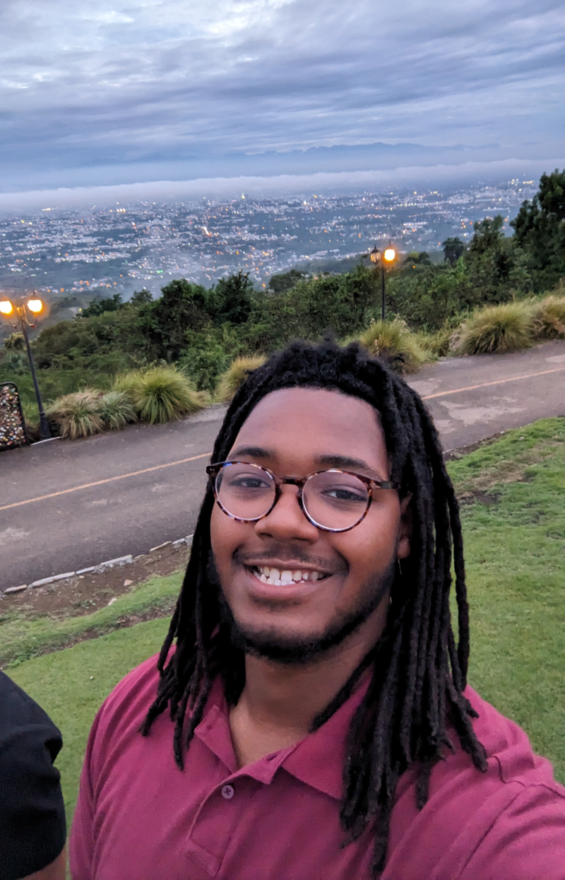 Marcus Gray against the skyline of Santiago, Domincan Republic