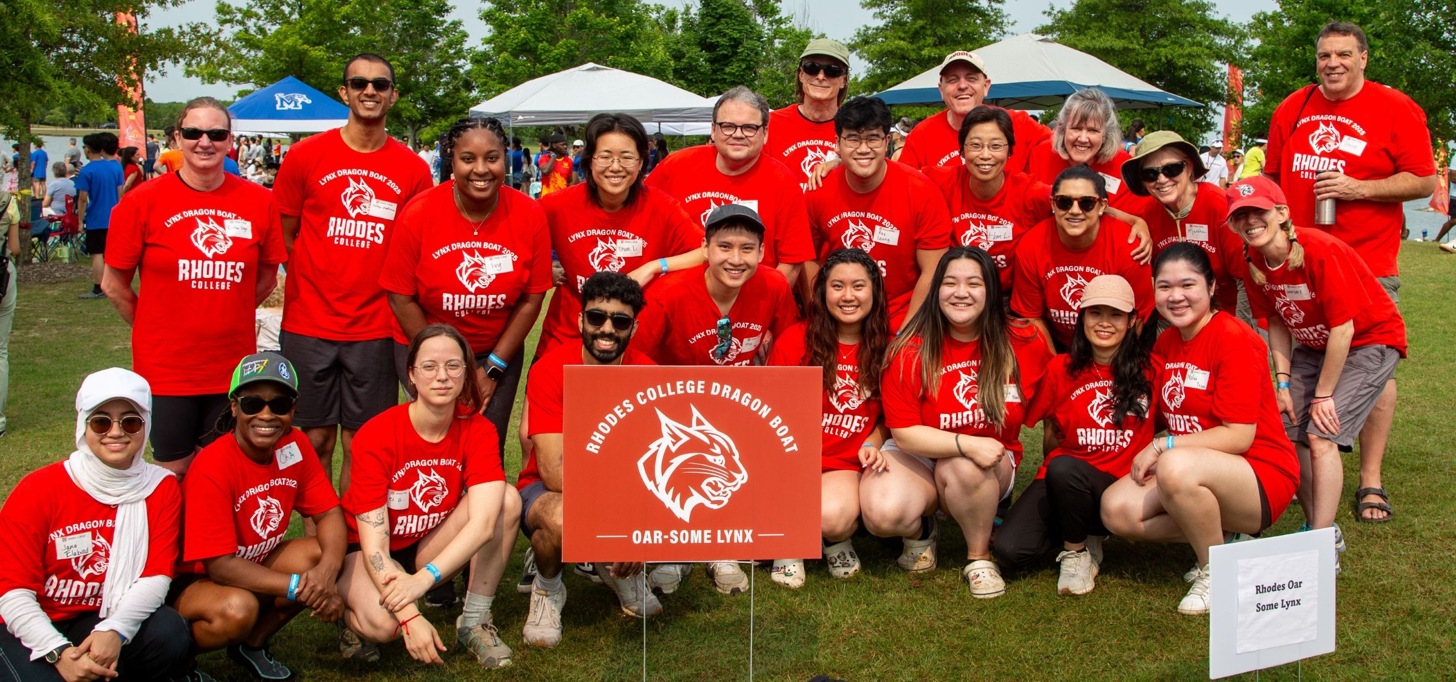 image of Rhodes crew in red T-shirts at Memphis Dragon Boat Festival