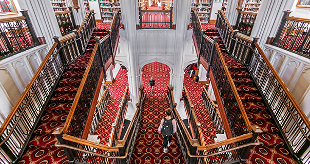 a double staircase in Barret Library