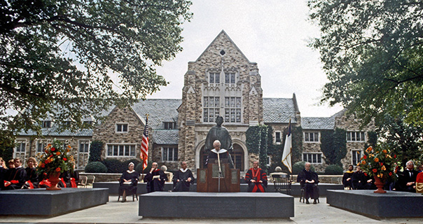 campus dedication of the Diehl stature in front of Burrow Hall