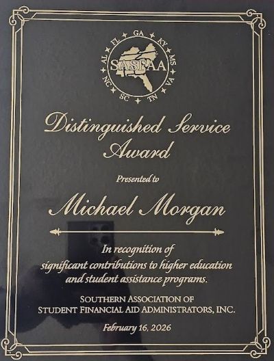 image of plaque for distinguished service in financial aid