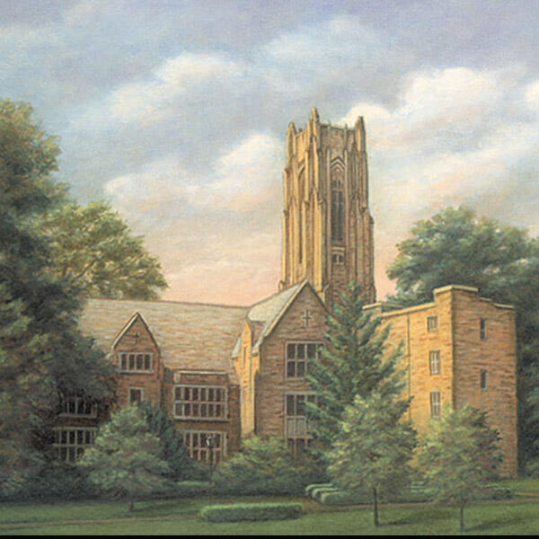 a water color painting of a Gothic tower