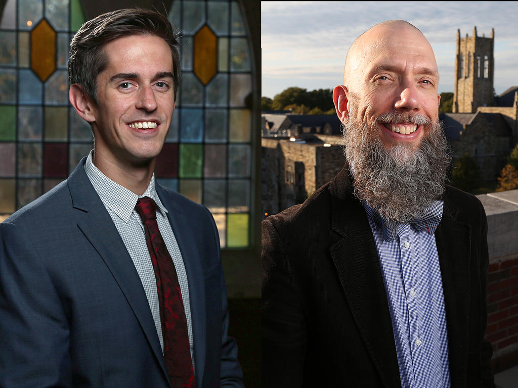 a side-by-side photo of two men in ties