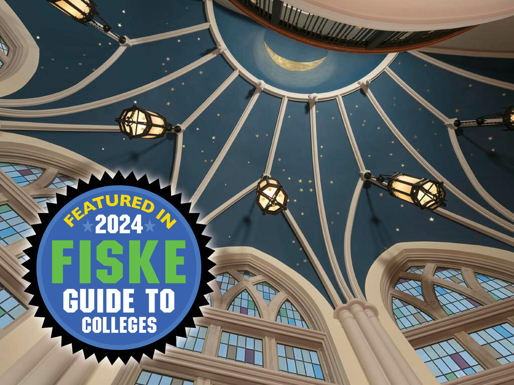 image of the Fiske Guide 2024 Badge on a Rhodes College ceiling
