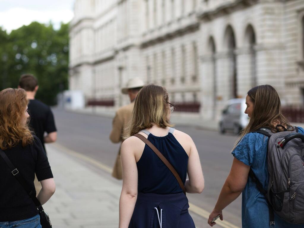 image of Rhodes College students walking in London