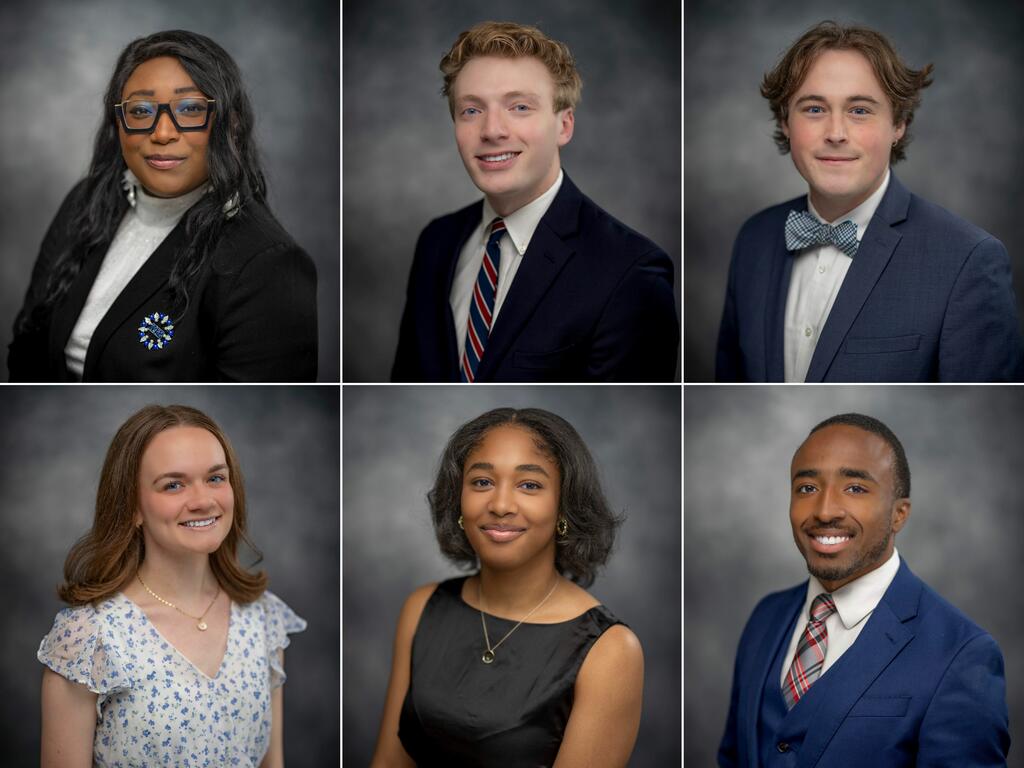 collage of six head and shoulder photos of Rhodes College students