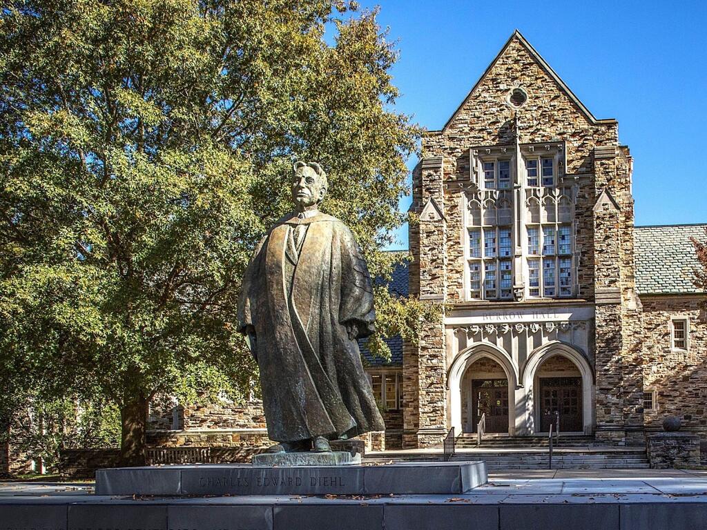 image of Charles Diehl statue on Rhodes College campus