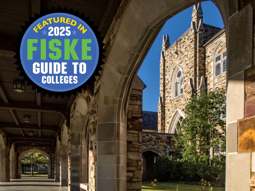 Fiske Guide graphic on image of Rhodes College campus