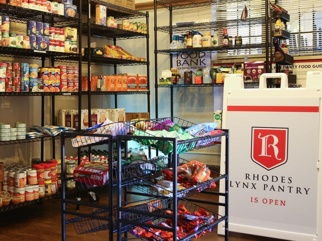 image of canned goods on shelves at Rhodes College