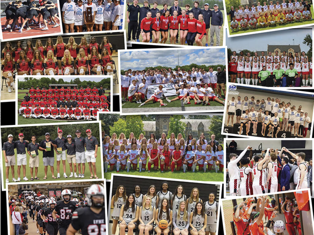 a collage of photos of athletic teams