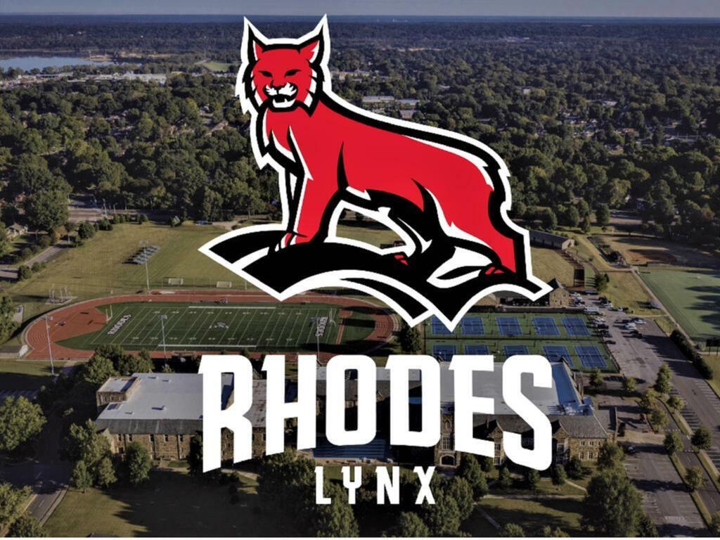 Rhodes lynx graphic over Rhodes campus
