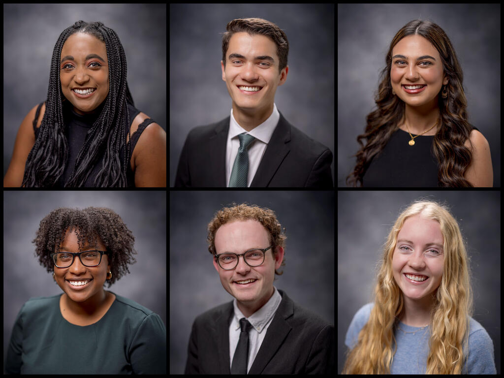 collage of six Rhodes student portraits