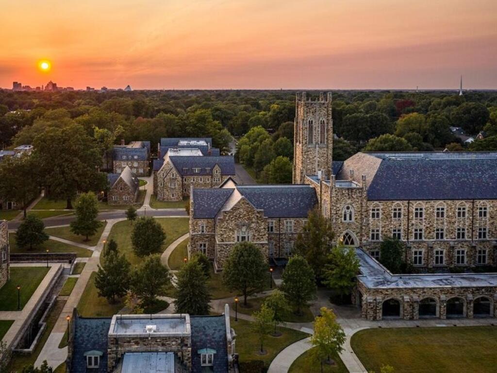 image of Rhodes College campus, Memphis in the background