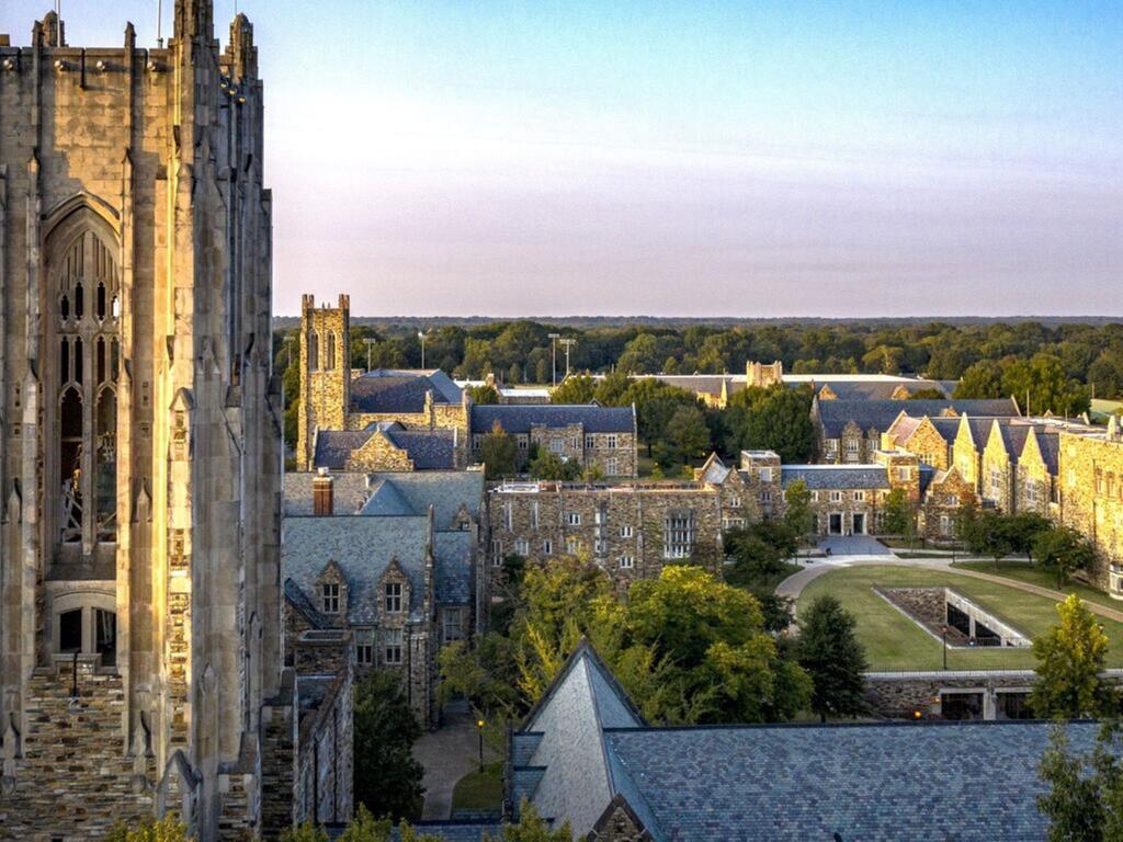 aerial view of Rhodes College's architecture and towers