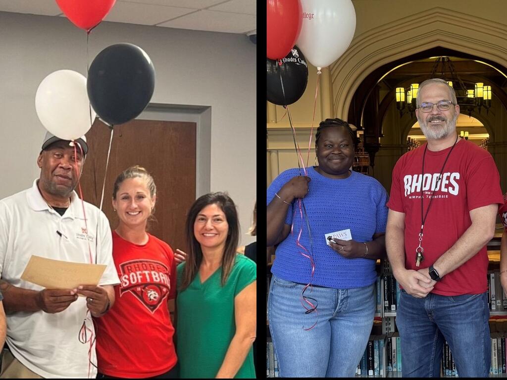 image of Rhodes College staff holding balloons