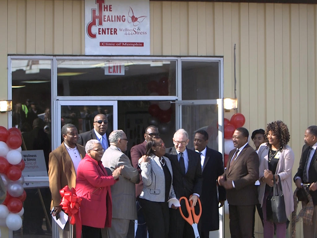 People gathered outside the wellness clinic
