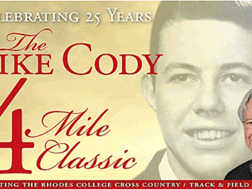 a poster for a race event featuring a recent and an old photo of Mike Cody