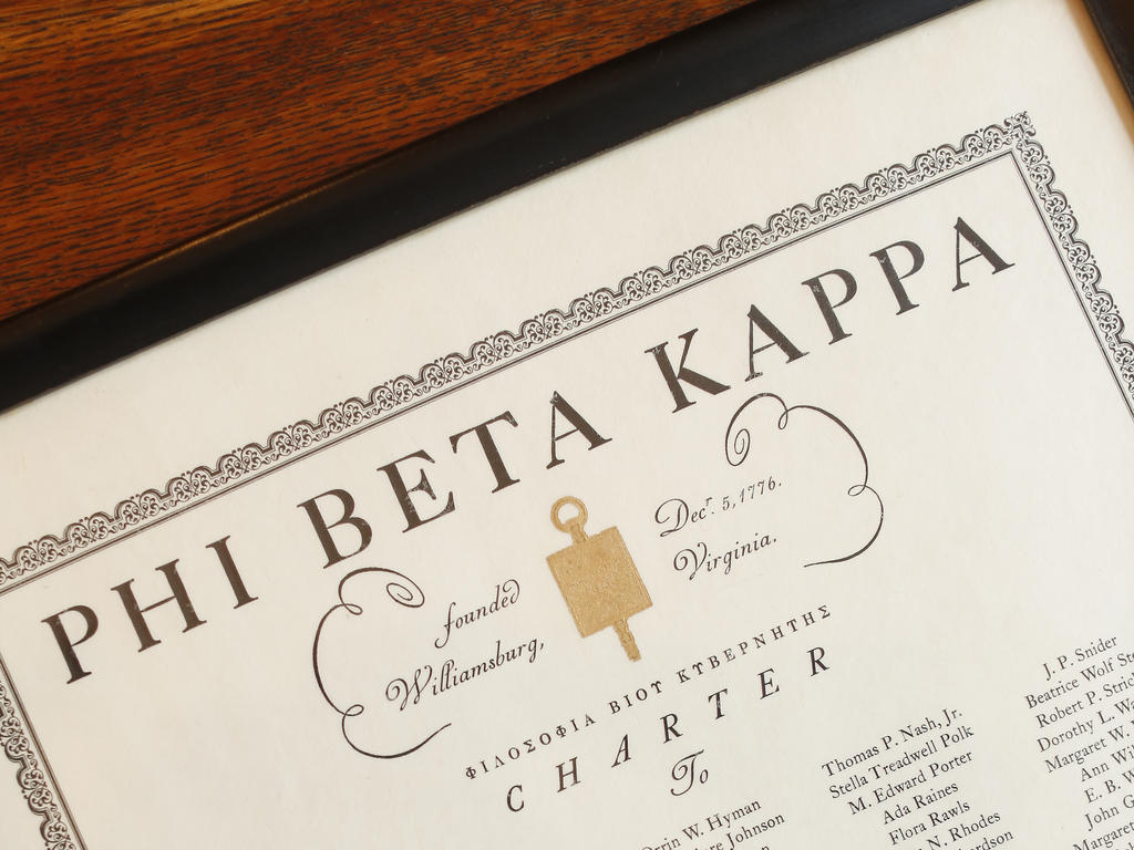 a certificate that says "Phi Beta Kappa" in elaborate lettering
