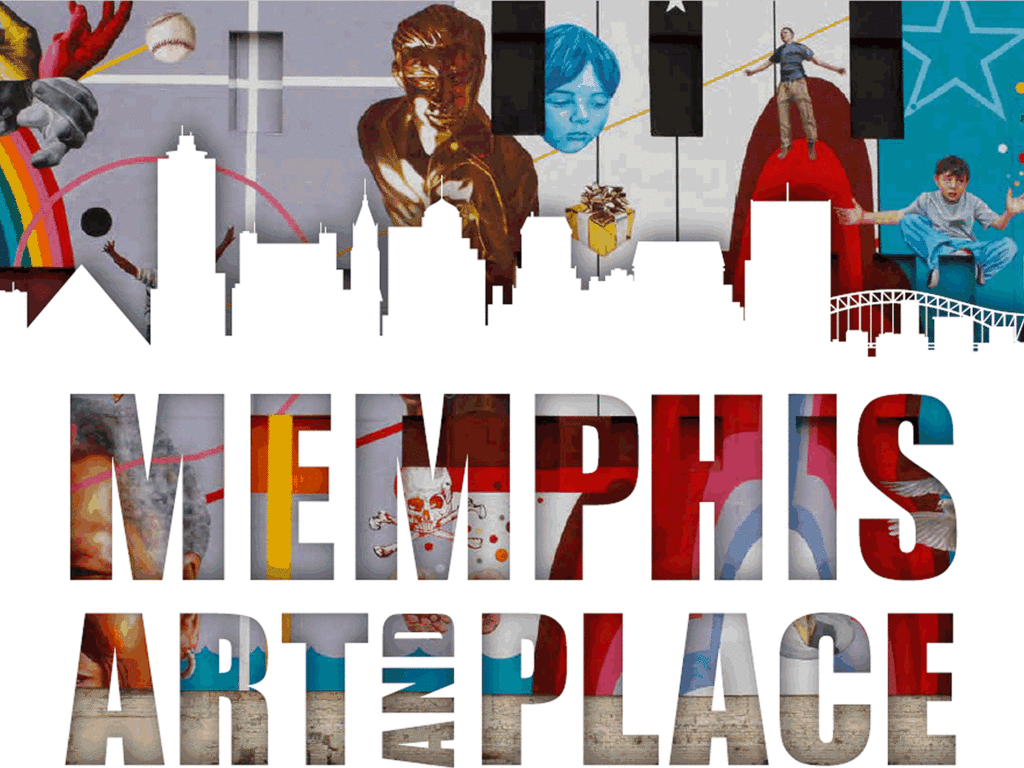 a flyer for the mentioned symposium; cityscape with the text "Memphis art and place"